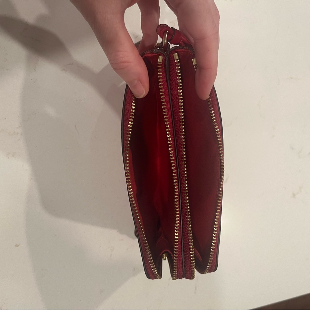 Coach Red Leather Double Corner Wristlet with Gold Logo - Picture 3 of 3